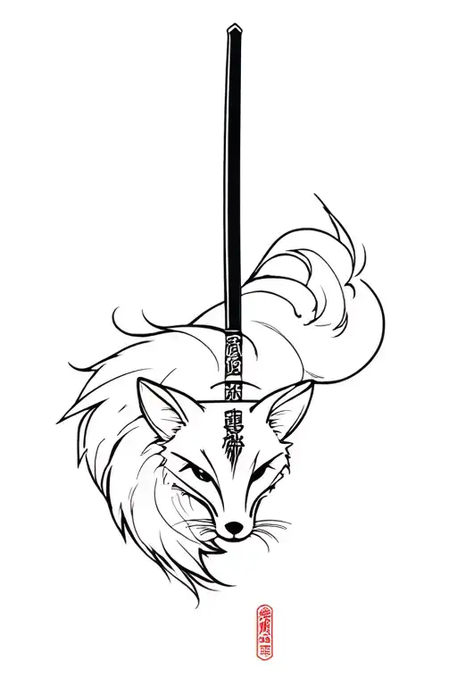 Katana Outlined By A Fox Of
