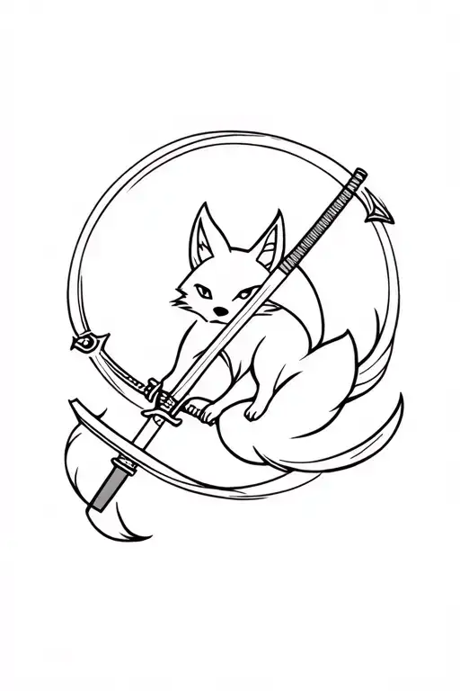 A Small Fox Spinning In A Katana Swords Drawn