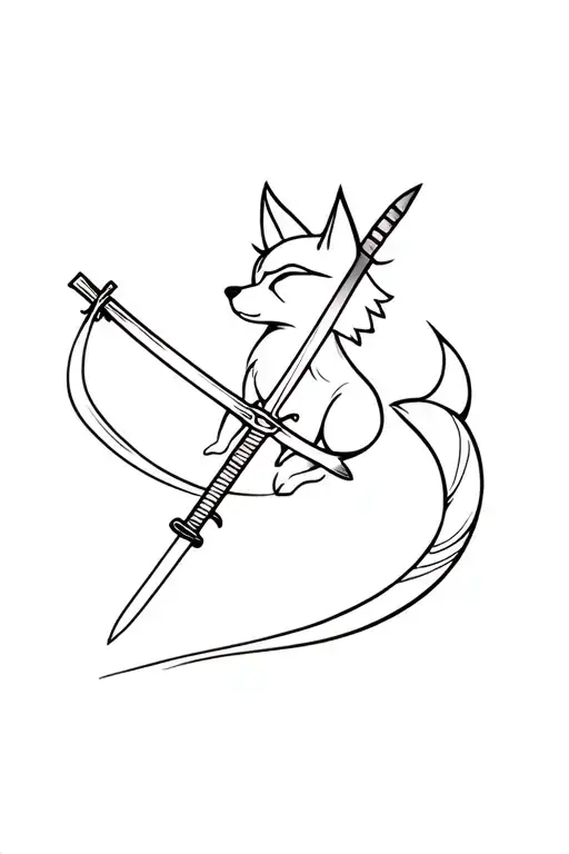 A Small Fox Spinning In A Katana Swords Drawn