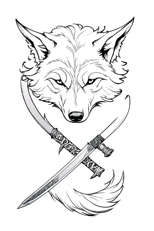 A Wolf Around A Katana Through The Sides Of Top To Bottom