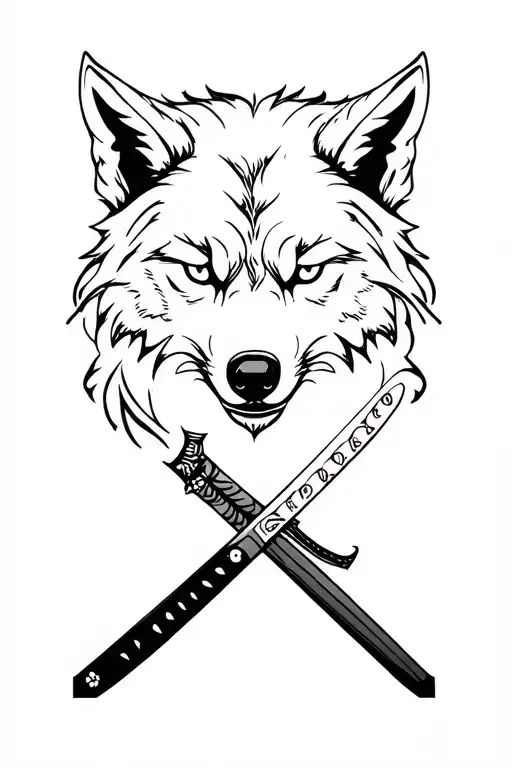 A Wolf Around A Katana Through The Sides Of Top To Bottom