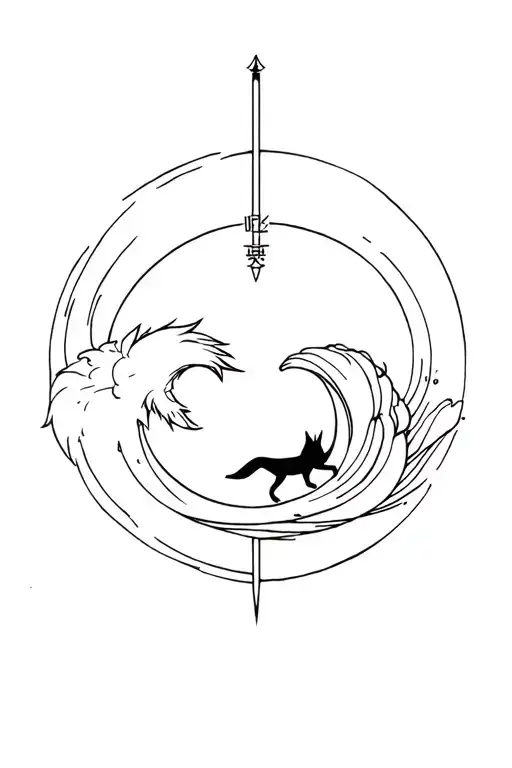 Katana Being Circumvented By A Small Wave Fox In The Middle