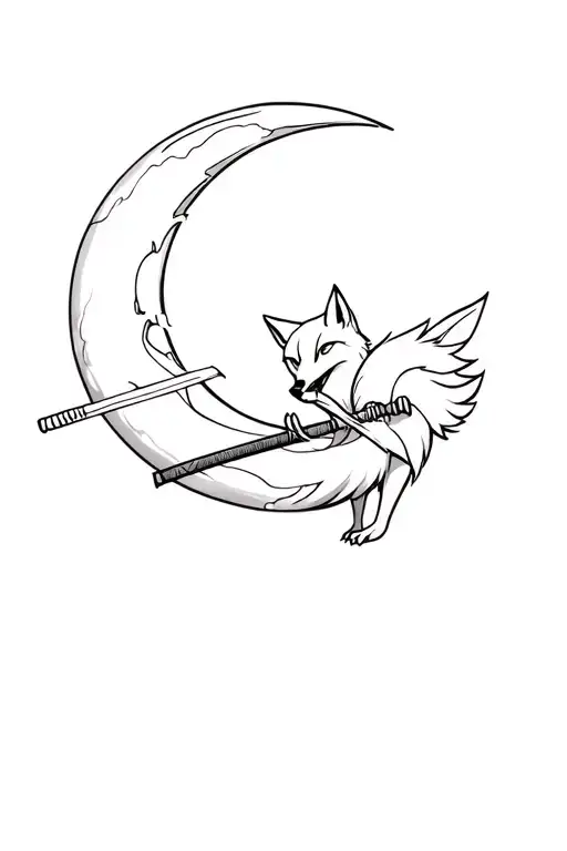 A Fox Eating A Katana Inside The Moon