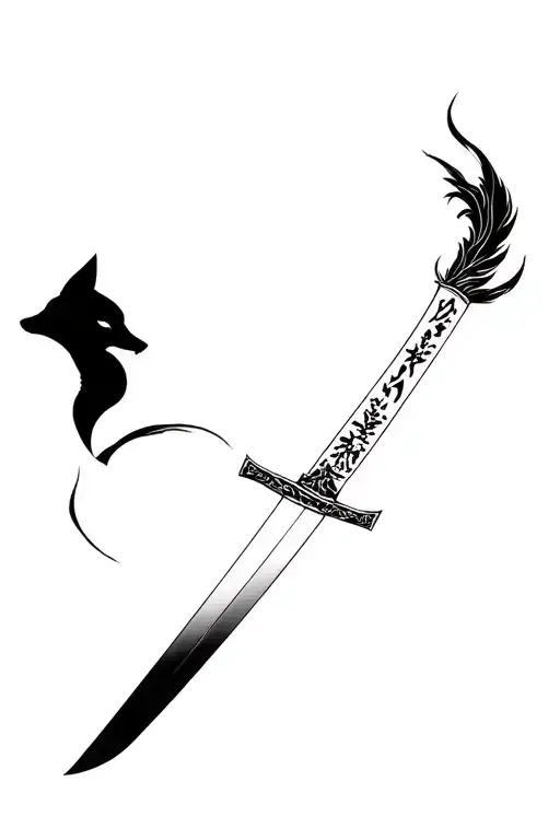 Katana With A Fox Surrounding It And The Shadow