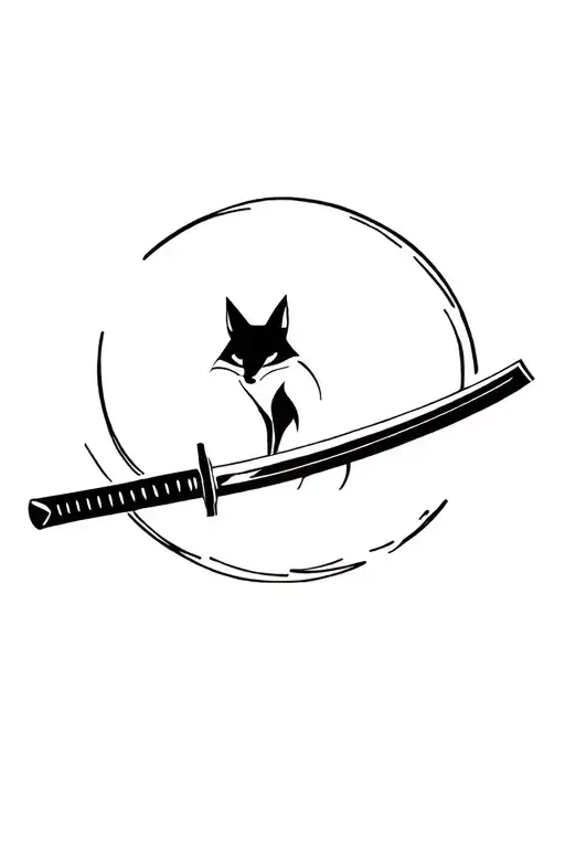 Katana With A Fox Surrounding It And The Shadow