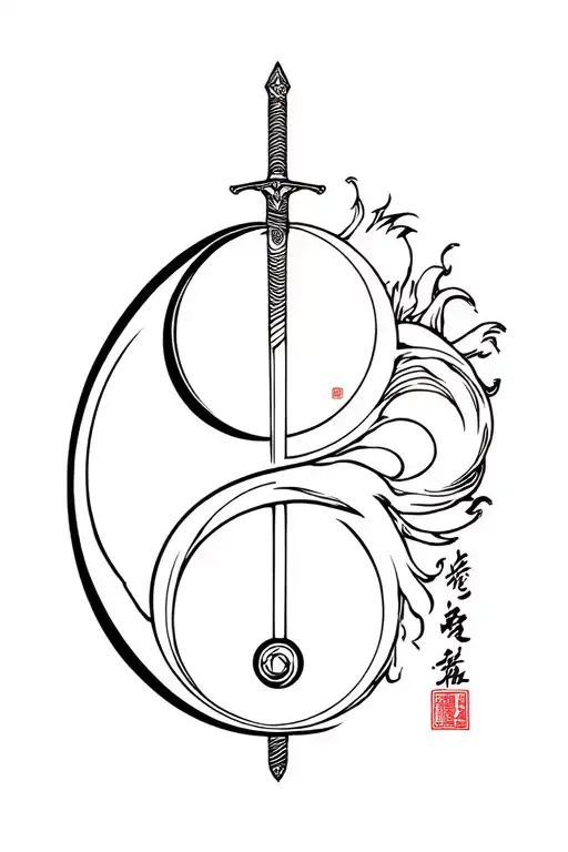 A Japanese Sword Within A 2 -Fox Ying Yang Yang