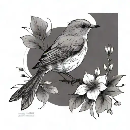 Robin Bird And Flowers Growing