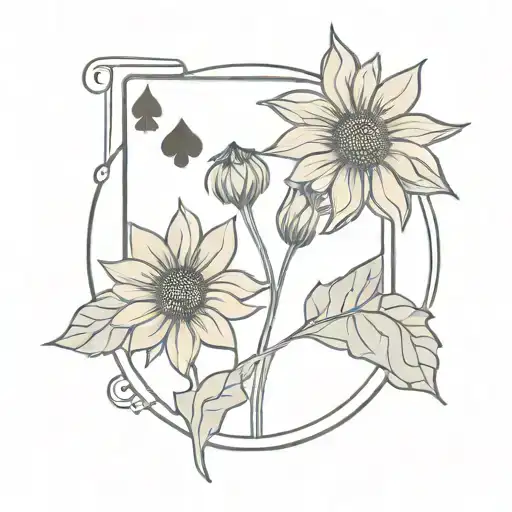Blackjack Card Game Intertwined With Sunflowers
