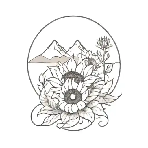 Blackjack Card Game Intertwined With Sunflowers And Mountains