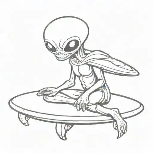 An Alien Sitting On A Flying Ufo Saucer With A Burning Joint In His Hand