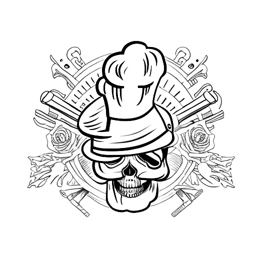 Combine A Chef's Hat And A Guns N' Roses Logo To Create A Minimalist Skull