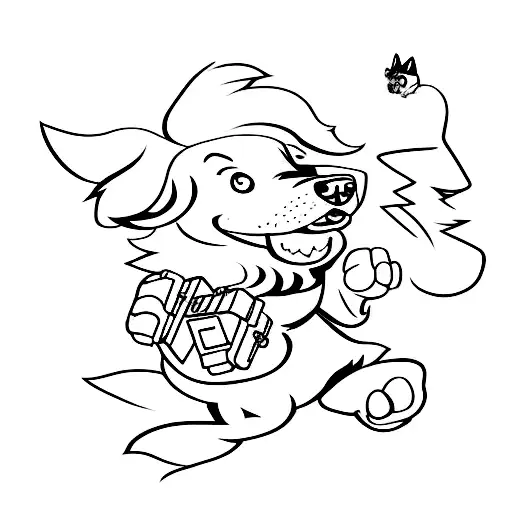 A Minimalist Tattoo Of A Dog Chasing A Video Game Character