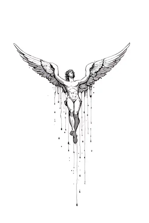 Tattoo Of Icarus Falling From The Sky With Melting Wings