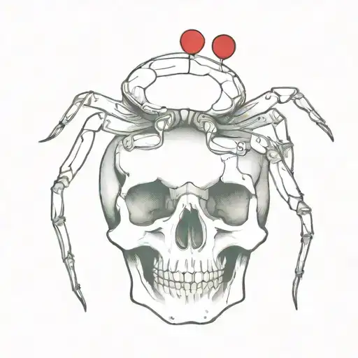 A Tiny Red Crab On Top Of A Human Skull With A Tiny Heart Hovering On Top