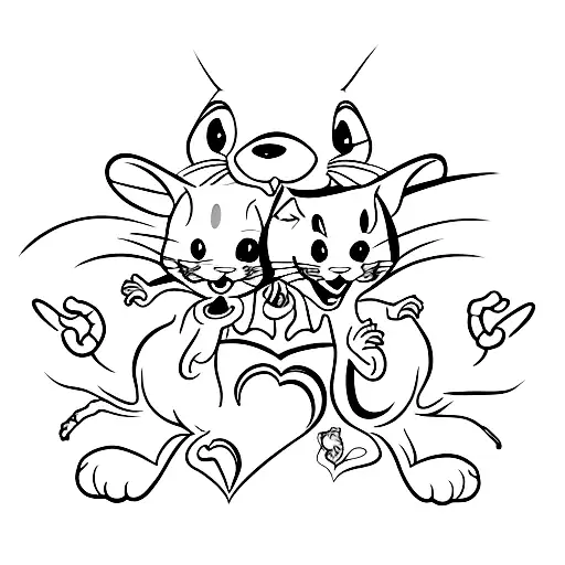 A Tattoo Of Tom And Jerry Holding Hands Showing Love
