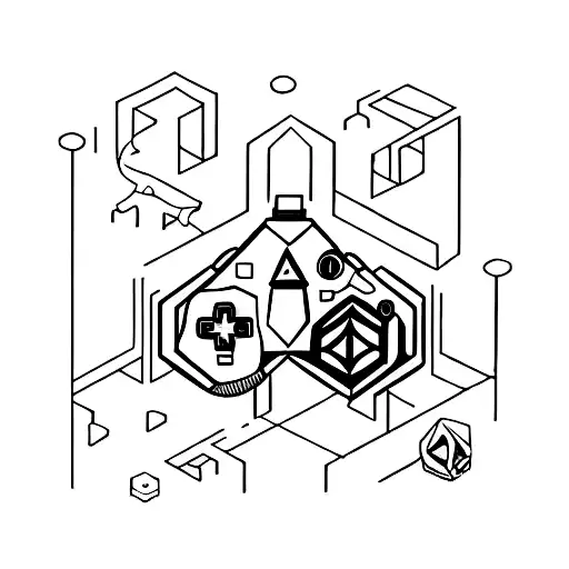 A Minimalist Tattoo Of A Gaming Controller Intertwined With Architectural Elements