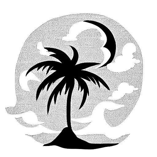 Palm Tree With Moon And Wave