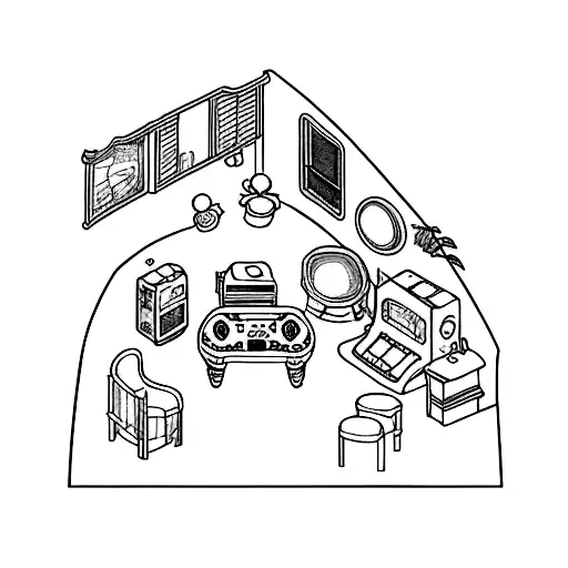 An Interior Design Sketch Of A Cozy Gaming Room With Studio Ghibli Characters Playing Video Games