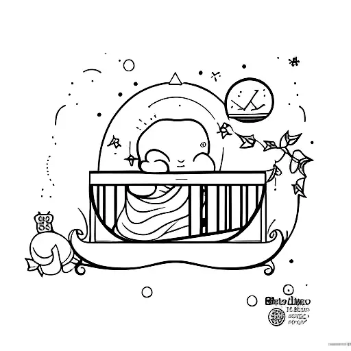 A Minimalist Tattoo Of A Newborn Baby Sleeping Peacefully In A Crib