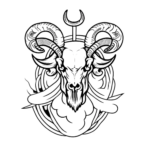 Ram Skull With Horns And Roses