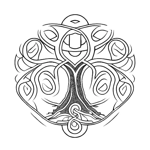 A Minimalist Line Drawing Of The Tree Of Life With Intricate Roman And Greek Symbols Incorporated