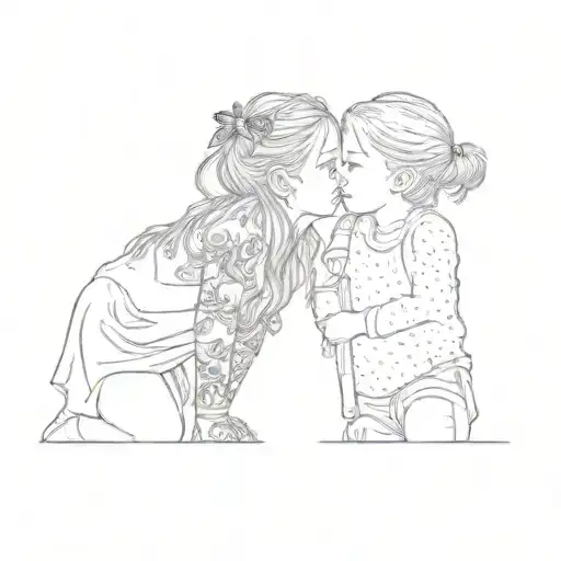 Two Little Girls Kissing