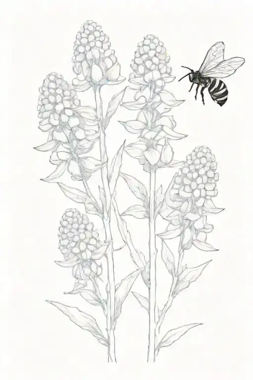 Lupinis Also Known As Bluebonnet Minimalist Tattoo Smaller Honey Bees One Stalk Blueish Purple