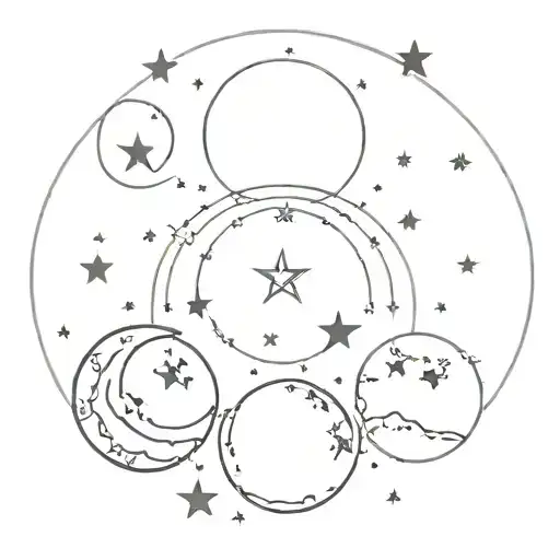 Stages Of The Moon Surrounded By Stars
