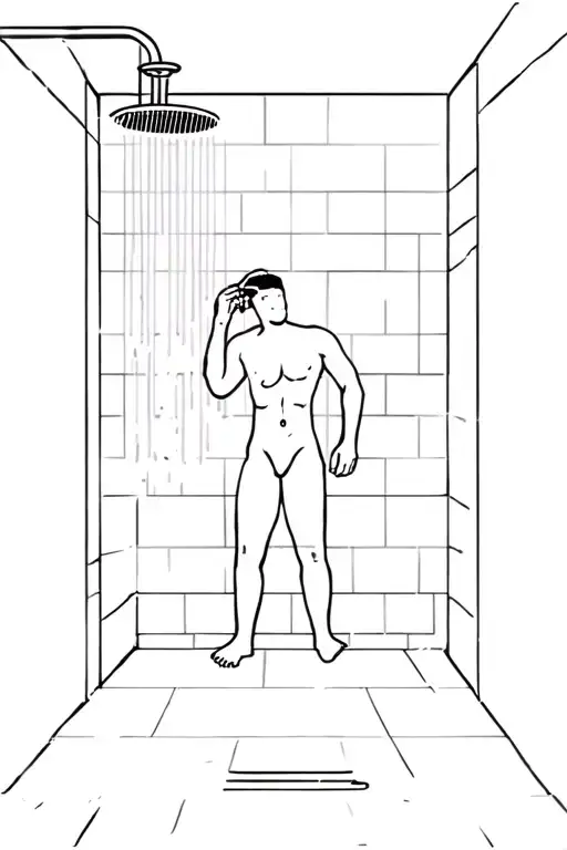 Very Minimalistic Simple Image Of A Man Taking A Shower