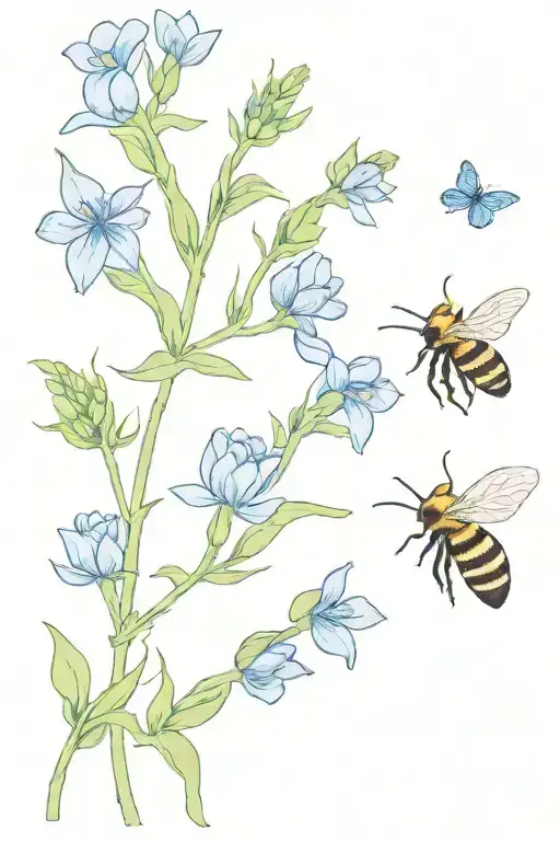 Partially Bloomed Blue Bonnets And A Honeybee Flying Collecting Pollen