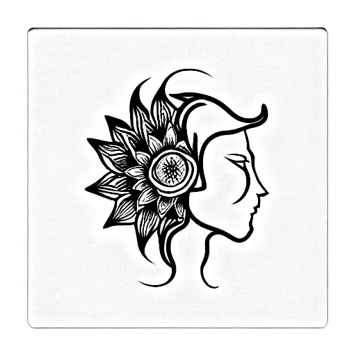 Side Face Lion And Lotus Flower