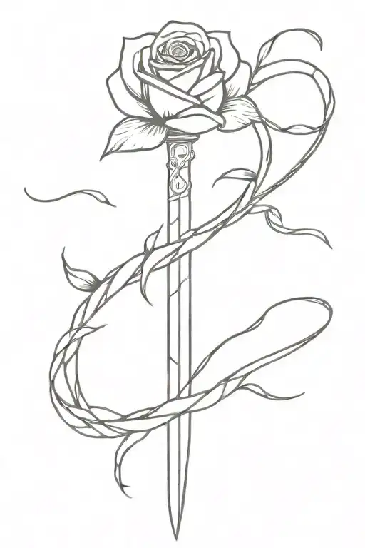 Minimalist Sword With Rose Elements Intertwined