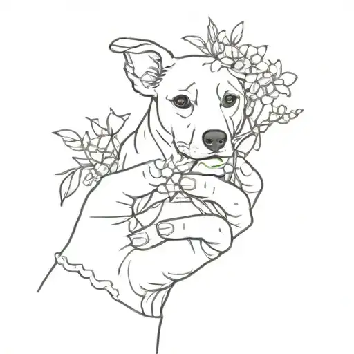Dog In Human Hand Wrapped In Flowers Growing
