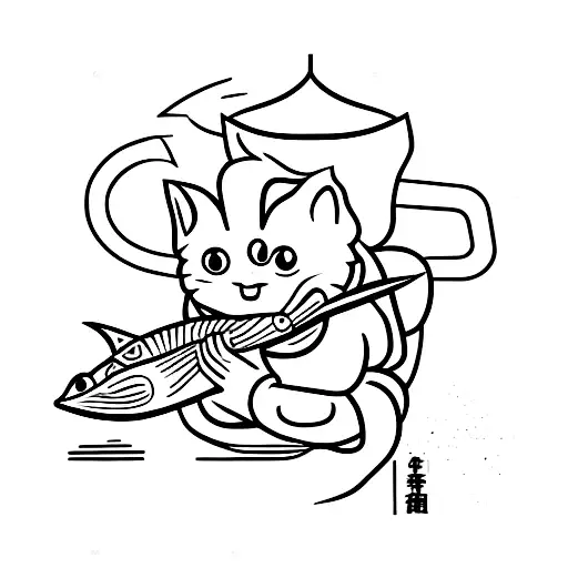 A Humanoid Cook Cat Filleting A Fish With A Sushiman Knife