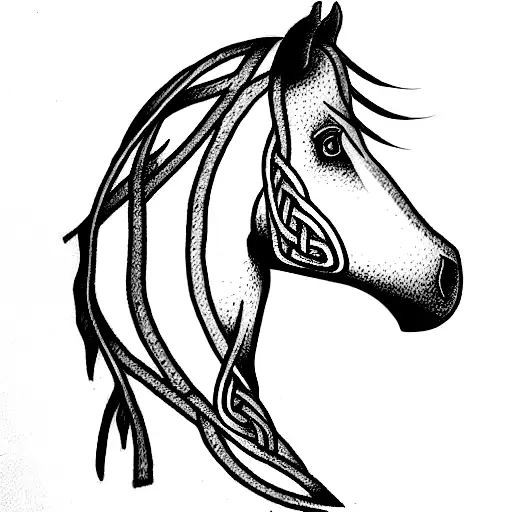 Horse Head With A Celtic Knotwork Water Colour Work In Background