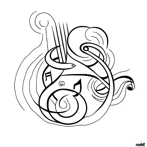 A Minimalist Tattoo Of A Musical Note Intertwined With A Crescent Moon