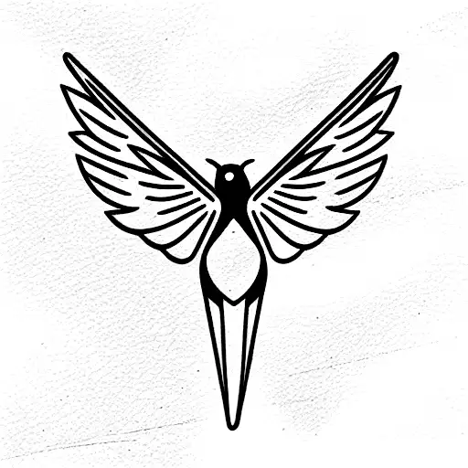 Sleek Flying American Robin Wings Spread Line Art