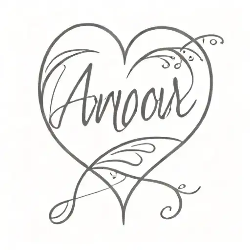 A Minimalist Design Of A Heart With The Word 'Amour' Written Inside