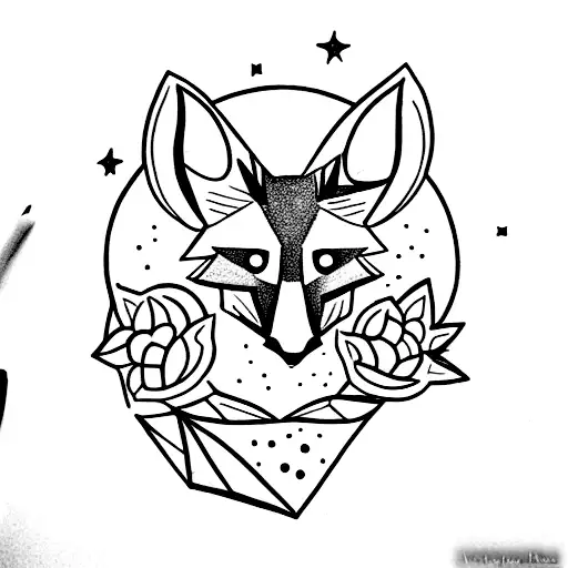 A Black And White Sketch Of A Fox Howling At A New Moon