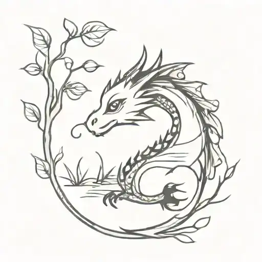 Cute Dragon Combined With Fish And Tree