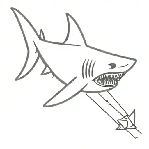 Shark With Laser Gun Around Neck Black Outline