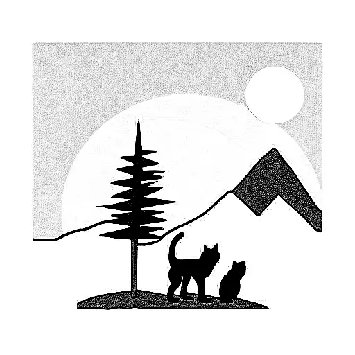 Mountain Landscape With Dog And Cat