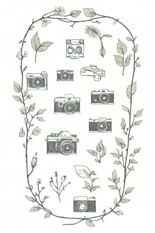 A Whimsical Collage Of Various Nature Photos Intertwined With Camera Gear