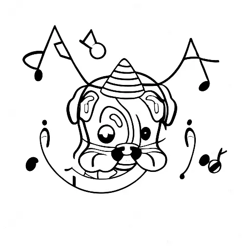 A Minimalist Tattoo Of A Cute Puppy Playing With Music Notes