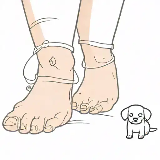 A Tattoo Of A Boy With A Little Girl Holding His Hands And A Mini Dog Next To The Girl's Feet