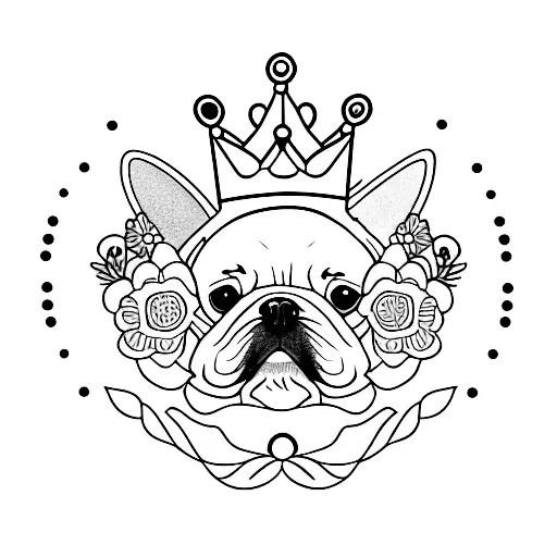 A Minimalist Tattoo Of A Cute Puppy Wearing A Crown Of Flowers