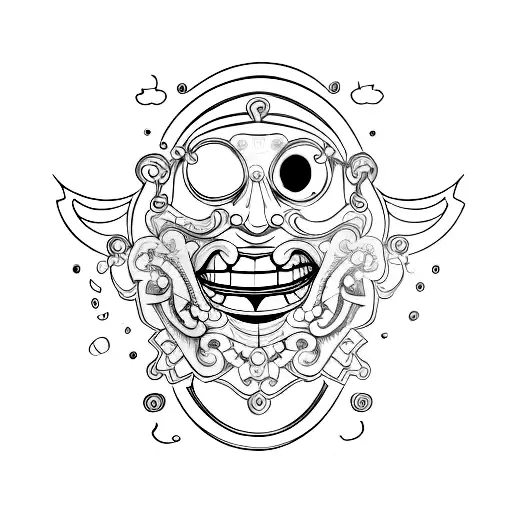 An Intricate Hourglass With A Laughing Mask On One Side And A Crying Mask On The Other