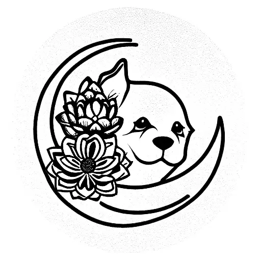 Miniature Schnauzer On A Waning Moon With Lotus Flowers