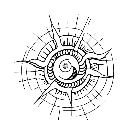 A Minimalist Tattoo Of A Crescent Moon With A Sun And Star Incorporated Into The Design