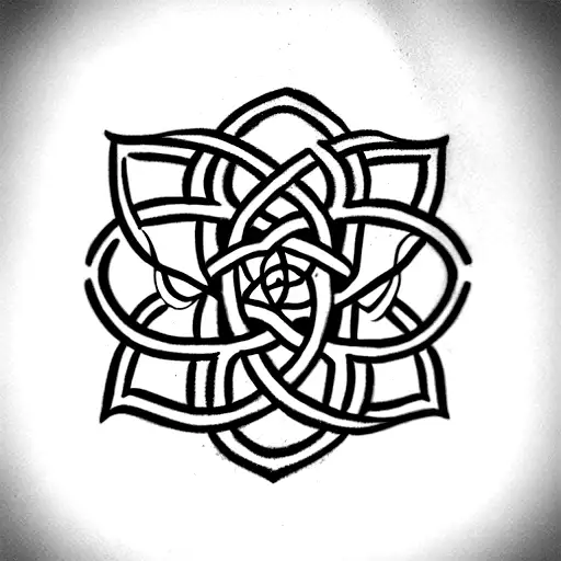 Sternum Tattoo Incorporating Celtic Mother Knot And Lotus